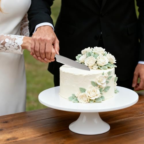 10 Inch White Porcelain Wedding Cake Stand with Knife and Server Set - Image 7