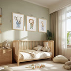 PORENY Baby Animal Nursery Wall Art Set of 3, Elephant Lion Giraffe Canvas Prints, Cute Safari Animals Wall Decor, Woodland Nursery Artwork for Bedroom Kids Room Playroom Wood Framed 16x24 Inch - Image 5