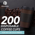 Promora 8 oz Brown Disposable Coffee Cups with Lids & Sleeves, Hot Coffee Cup Sleeves Disposable, Premium Insulated To Go Coffee Paper Cups with Lids & Sleeves (8 oz, Pack of 200) Brown and Black - Image 3