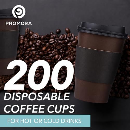 Promora 8 oz Brown Disposable Coffee Cups with Lids & Sleeves, Hot Coffee Cup Sleeves Disposable, Premium Insulated To Go Coffee Paper Cups with Lids & Sleeves (8 oz, Pack of 200) Brown and Black - Image 3