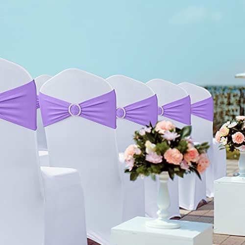 Babenest 100PCS Spandex Chair Sashes Bows with Buckle for Wedding, Purple - Image 6