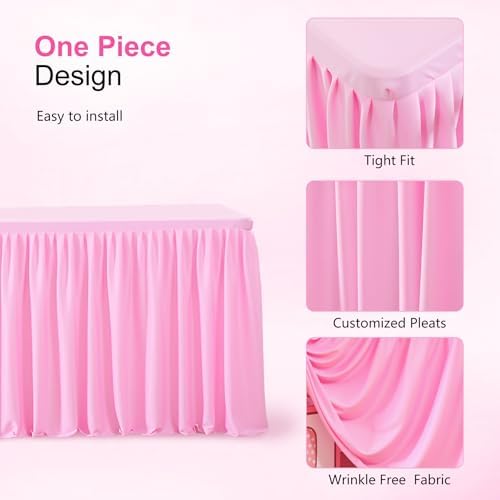Wish Care Pink Polyester Table Clothes for 8 Foot Rectangle Tables, Wrinkle Free Fitted Table Cover with Pleated Ruffle Table Skirt for Birthday Party Wedding Trade Show Event Display - Image 5