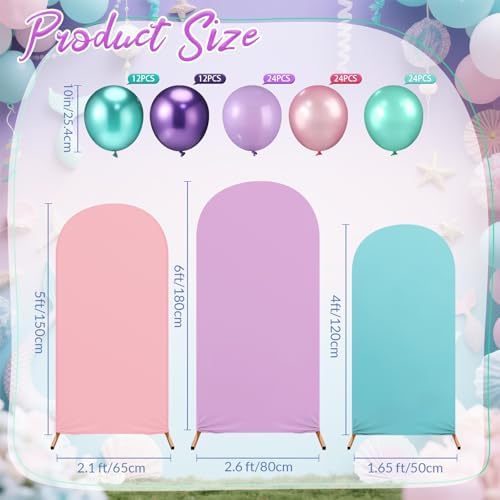 Mindsoft Mermaid Colors Arch Backdrop Cover Set of 3 with 96 Pcs Balloon, 4ft 5ft 6ft Spandex Fitted Stretchy Backdrop Stand Covers for Baby Shower Wedding Birthday Photo Banquet Party Decoration - Image 2
