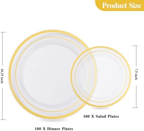 Goodluck 200PCS Clear Gold Plastic Plates, Heavy Duty Disposable Plates - Image 4