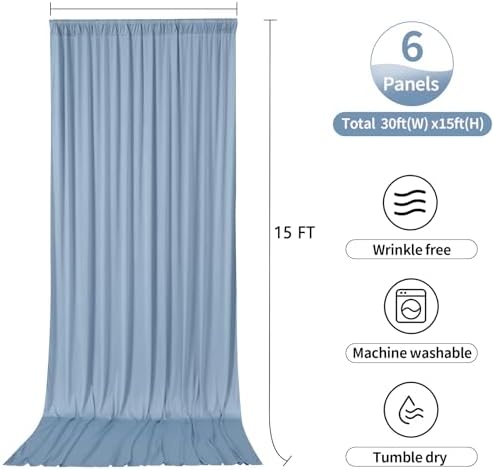 30ftx15ft Dusty Blue Backdrop Curtains for Parties, Wrinkle Free Polyester Photo Backdrop Drapes 6 Panels 15 ft Long Back Drop Cloth Drapery for Wedding Birthday Photography Background Party - Image 6