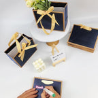TKSBAG 50 PCS Small Navy Blue Gold Gift Bags with Bow Ribbon - 6.4x3.1x5.1 Inch Thank You Bags with Handles, Bulk for Baby Shower, Bridal Shower, Wedding, Party Favors, Fathers' Day - Image 5
