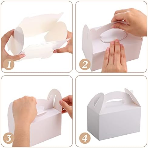 Eaasty 100 Pack Gable Boxes White Party Favors Boxes with Handles for Treat Candy Goodie Gift, Welcome Paper Food Container with Tag and Rope for Birthday Wedding Baby Shower, 6.2 x 3.5 x 3.5 Inches - Image 4