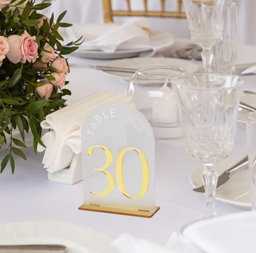 Frosted Arch Acrylic Table Numbers 1-30 with Stands - 5x7" Gold Mirror Wedding Table Numbers for Reception, Frosted Acrylic Table Signs with Holders for Banquet, Party, Anniversary, Event - Image 3
