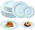 realluck 200PCS Light Blue Plastic Plates with Gold Trim Baroque by Realluck