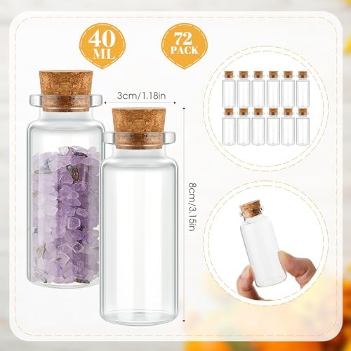 Patelai 72 Pcs Small Glass Jars with Cork Lids, Mini Bottles,40ml/1.3oz - Image 3