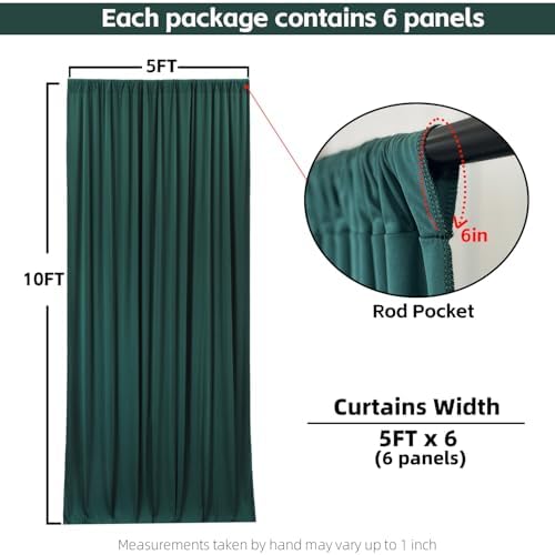 30x10FT Dark Green Backdrop Curtains for Wedding Parties, Wrinkle Free Photo Backdrop Curtains for Wedding Birthday Party Baby Shower, Fabric Drape with Rod Pockets 5ft x 10ft, 6 Panels - Image 4