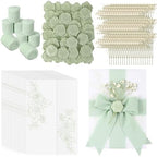 Fullhawl 50 Sets Wedding Invitations Wraps Set Pre Folded Vellum Jackets for 5 x 7 Invitations Dried Flowers Wax Seal Stickers Chiffon Silk Ribbon for Wedding Birthday Bridal Shower Craft DIY (Green) by Fullhawl