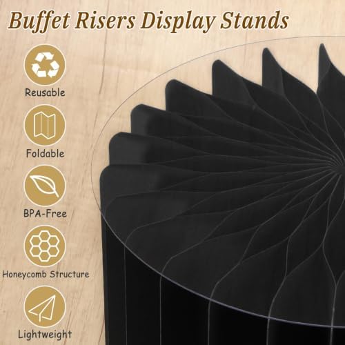 12Pcs Buffet Risers, Food Risers for Table, Foldable Cake Display Stands, Tall Cardboard Cupcakes Stand for Show Catering Desserts Jewelry Wedding Birthday Party Decoration (Black) - Image 4