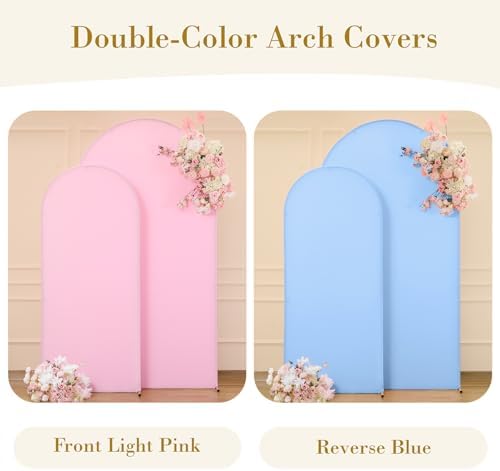 Pink and Blue Arch Cover 2 Set- 7.2 and 6ft Gender Reveal Arch Backdrop Cover Spandex Arch Stand Covers for Baby Shower Boys or Girls Birthday Party Banquet Photo Background Decorations - Image 2