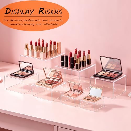 7pcs Acrylic Buffet Display Risers with Mini Sign and Marker Nestable Cube Food Stands Set for Dessert Table Catering Wedding Party Jewelry Collectibles Figures(Size 10" 9" 8" 7" 6" 5" 5",Transparent) - Image 4