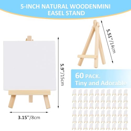 60 Pcs 5 Inch Mini Wood Display Easel, Small Wooden Easel Stand Art Craft Painting Triangle Stand Canvas Holder for Card Artist Photos Tabletop - Image 3