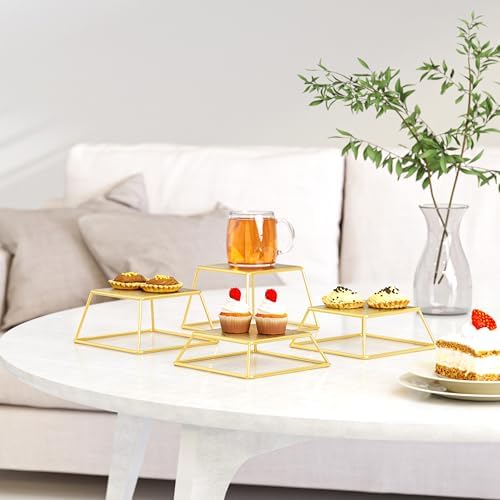 Dessert Table Risers Display Stands Food display Gold Metal Square Retail Pizza,Cupcake,Candy Stands Food Platter Tray,6x6 INCH,Set of 4 - Image 5