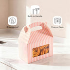 Restaurantware Gable Gift Boxes Pack of 100 Paper Treat Boxes 8.5 x 4.75 x 5.5 Inches With Window, Disposable Design Pink and White Containers for Weddings or Birthdays - Image 4