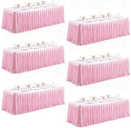 6 Packs Pink Satin Tablecloths Rectangle 6FT,Glitter Spandex Fitted Stretch Table Covers Wrinkle-Resistant Floor Length Shimmer Pleated Table Skirt for Wedding Parties Baby Shower Banquets by Partisky