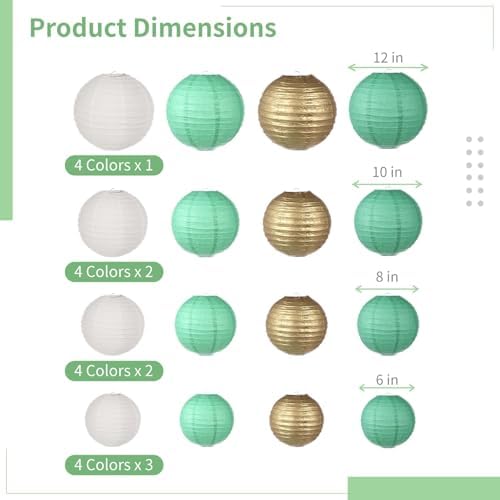 10" 12" 6" 8" Indoor Sizes, Assorted Outdoor, Pcs Lanterns 32 Paper Birthday Round Hanging Foldable for Lanterns, Festival Decoration Christmas Shower Baby Wedding Party - Image 7