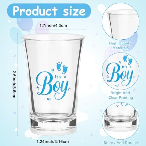 60 Sets Baby Shower Favors for Guests Acrylic Shot Glasses Boy Girl Theme Party Gift with Clear Shot Glasses Thank You Card Organza Bag Tea Party Favor Thank You Gifts for Gender Reveal(Boy) - Image 2