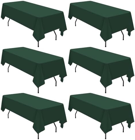 6 Pack Tablecloth 60 x102 inch Polyester Table Cloth for 6 Foot Rectangle Tables,Stain and Wrinkle Resistant Washable Fabric Table Covers Polyester Hunter Green Table Clothes for Wedding,Party,Banquet by YMHPRIDE