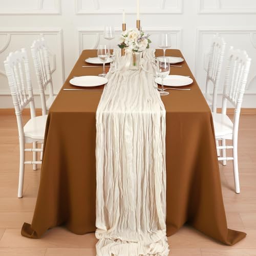 8 Pack Ivory White Cheesecloth Table Runner 120 Inch Boho Wedding Decor - Image 4