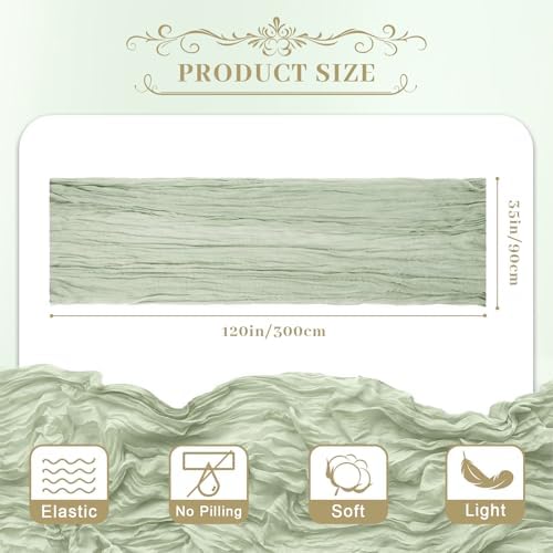 Le courant 12pcs 10Ft Cheesecloth Table Runner, Rustic Boho Gauze Cheese Cloth Runner Table Runner for Weddings Bridal Baby Shower Birthday Holiday Parties Home Decor, Sage Green - Image 3