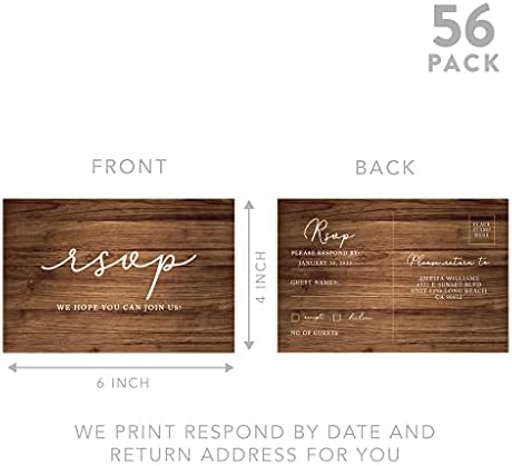 Andaz Press 56-Pack Personalized RSVP Postcards for Wedding Rustic Wood Cardstock Response Reply Cards for Bridal Shower Baby Shower Birthday Event Custom Date and Return Address 4 x 6-Inch - Image 5