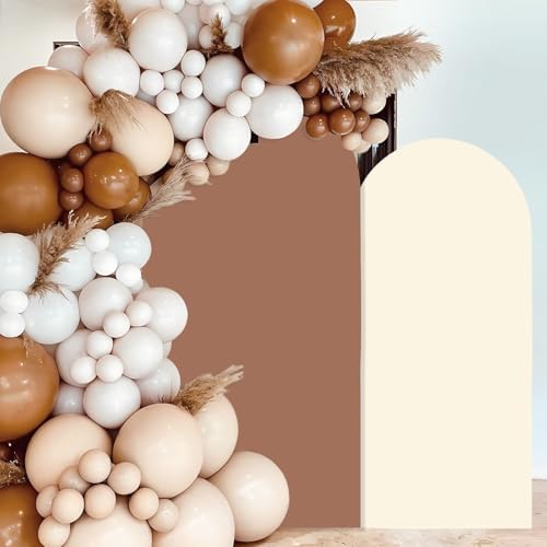 2PCS Arch Backdrop Covers Mocha Brown Cream Color (7.2ft+6ft) , Spandex Fitted Arch Stand Covers Background for Wedding Baby Shower Birthday Bridal Shower Party Decorations (Only Covers) - Image 2