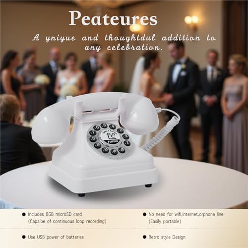 Audio Guest Book Wedding Phone,Audio Guestbook Phone Vintage Style Audio Message Voicemail for Graduation Retirement Party Birthdays Baby Shower Special Occasions (White) - Image 4