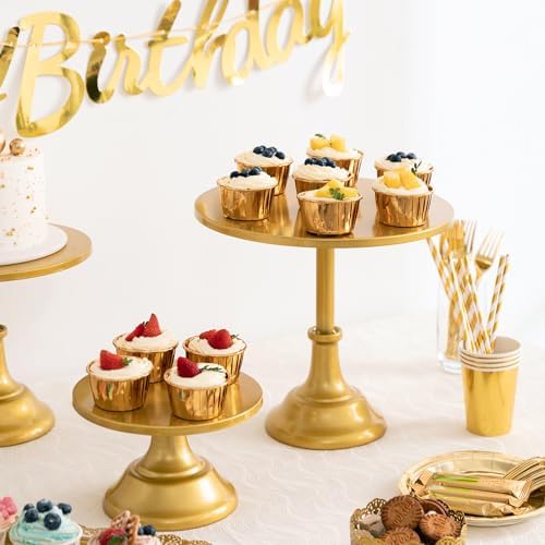 HBlife 3 PCS Gold Cake Stand Set (8"/10"/12" Cake Plate), Metal - Image 4