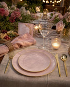 PULOTE 200Pieces Pink Plastic Plates - Premium Hard Pink and Gold Disposable - Include 100PCS 10 inch Dinner & 100PCS 7 inch Dessert Plates, Ideal for Wedding, Party & Mother's Day - Image 3