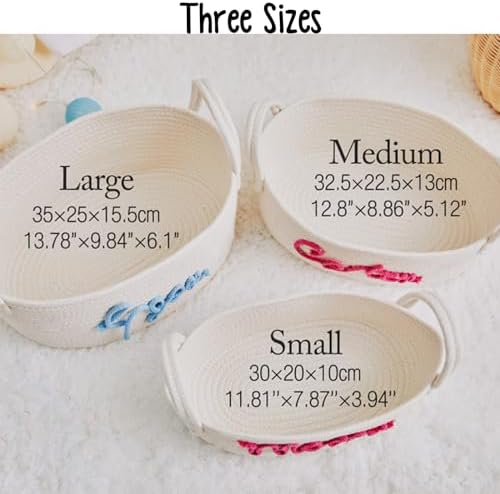 Personalized Baby Name Basket Cotton Rope Basket Diaper Caddy Custom Cotton Rope Room Shelf Storage Basket, Baby Stuff Organizer Storage Bin, Decorative Round Bin for Nursery Bedroom Bathroom(Style A) - Image 4
