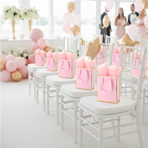 Yeaqee 50 Pcs Metallic Paepr Gift Bags Bulk with Handles,Pink Gold - Image 6