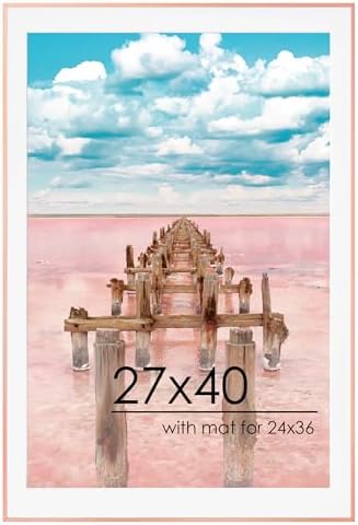 27x40 Metal Picture Frame For Wall With Mat For 24x36, 27''x40'' Aluminum Photo Frames With Tempered Glass For Home Decor, Minimalist Modern Poster Frame Horizontal And Vertical Formats, Rose Gold by FLYJOE
