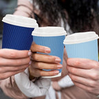 Whaline 100 Pcs Summer Dusty Blue Disposable Coffee Cups with Lids 12 Oz Gradient Blue Paper Cups Corrugated Ripple Wall Insulated Hot Cup for Home Office Party Supplies - Image 5
