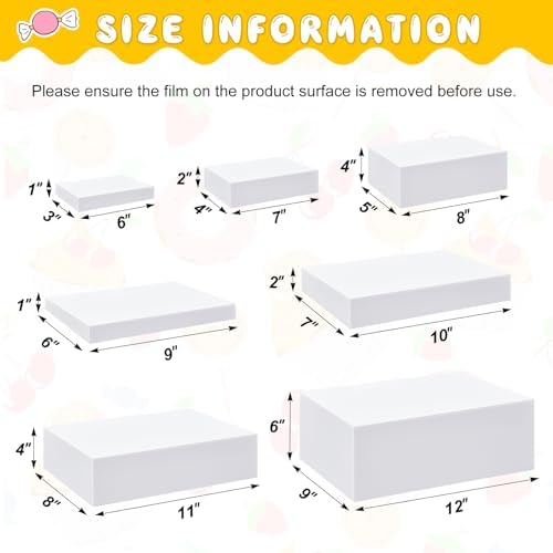 Leinuosen 7 Pcs Large Buffet Risers Set 6" to 12" Rectangle Acrylic Display Box Catering Dessert Table Riser Food Display Decorative Stand with Hollow Bottom for Catering Supplies(White) - Image 2