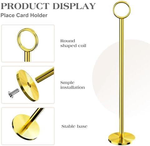 Urban Deco 12PK Table Number Holders Place Card Holders 12 Inch Table Card Holders Steel Card Holders for Photos, Food Signs, Memo Notes, Weddings, Restaurants, Birthdays（Gold） - Image 3
