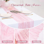 12 Pack Light Pink Cheesecloth Table Runners 21x120 Inch Boho Gauze Table Runner 10FT Long Rustic Sheer Pink Table Runner for Baby Shower,Wedding,Party,Birthday,Home Table Decor - Image 5