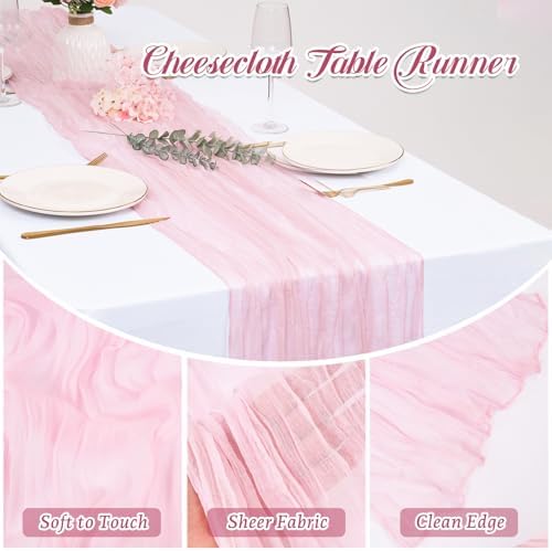 12 Pack Light Pink Cheesecloth Table Runners 21x120 Inch Boho Gauze Table Runner 10FT Long Rustic Sheer Pink Table Runner for Baby Shower,Wedding,Party,Birthday,Home Table Decor - Image 5