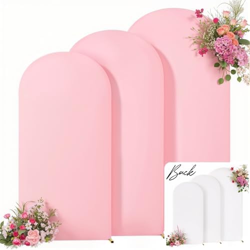 White and Pink Arch Backdrop Cover 6FT 5FT 4FT Arch Covers Stretchy Backdrop Set of 3, Wedding Arch Cover Spandex Fitted Double-Color Fabric Arch Covers for Party Baby Shower Birthday Decoration by Tao-GePartyDecorations