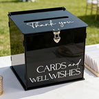 Black Acrylic Card Box with Lock & Slot, Gothic Wedding Card Boxes for Reception, Elegant Money Envelop Gift Cards Box for Party Wedding Birthday Baby Shower Graduation Table Decor - Image 3