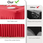 Wish Care 6 Pack Red Spandex Table Clothes for 8 Foot Rectangle Tables, 8FT Wrinkle Free Fitted Tablecloths Ruffles Design Table Cover for Party, Banquet, Wedding and Events - Image 3
