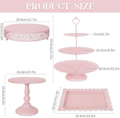 Fivenl 8 Pcs Cake Stand Pink Metal Dessert Table Display Set, 3-Tier Cupcake Stand, Cake Display Tower and Cookie Tray Rack Serving Tray for Birthday Party, Weddings, Baby Shower (Pink) - Image 2