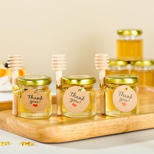 Mini Honey Jars with Dipper- 30Pcs Small Honey Jars Party Favors for Baby Shower,Wedding Favors, 1.5 oz Glass Jars with Lids (Gold, 30) - Image 7