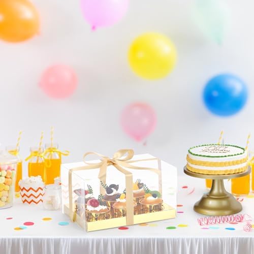 EUSOAR Cupcake Containers, 18 Pack Gold Cupcake Boxes Dessert Cookies Muffins Pastry Carrier 6 Count, Rectangle Bakery Cake Containers Assembly Plastic Holder for Wedding Birthday Party Favor Gifts - Image 6