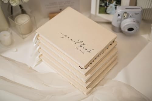 Cream Guest Book (2025) - 9.5 x 7 Real Linen Hardcover Guestbook for 2025 Wedding Ceremony Reception Signin Book, Table Decor, 140 gsm Blank Archival Paper with No Lines, 120 pages, Small Size - Image 6
