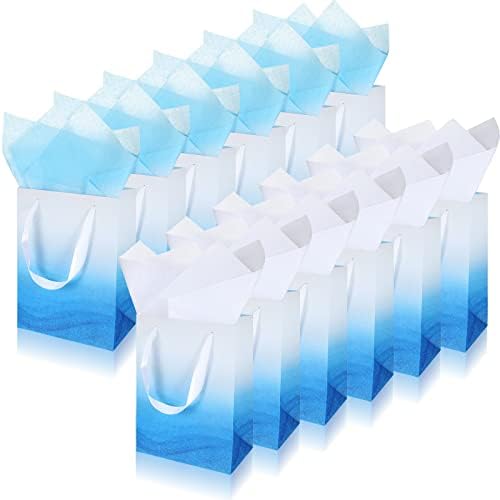 Jeyiour 24 Pcs Ombre Gift Bags Bulk with 48 Pcs Tissue Paper, 9 x 7 x 4 Inch, Glitter Paper Gift Bag, Packaging for Wedding Baby Shower Thank You Birthday Party Candy Supplies(Blue) by Jeyiour