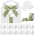Maitys 50 Set Large Gable Boxes with Handle, Ribbon, Tag, White,Sage Green by Maitys